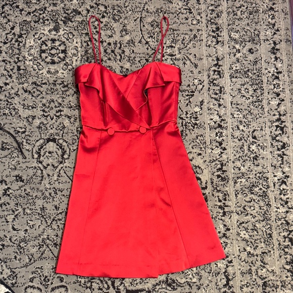 Elegant Red Satin Mini Dress - Picture 3 of 13